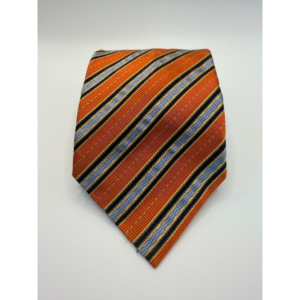 Daniel De Fasson Studio Select Silk Tie Orange Blue Striped Hand Made 3.75" Wide